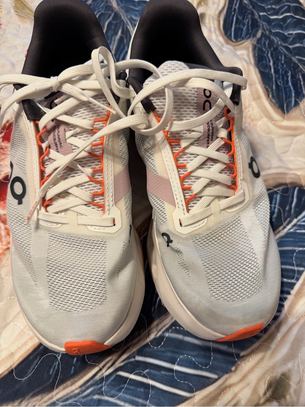 Women’s White and Pink Running Sneakers with Orange Accents — On Brand